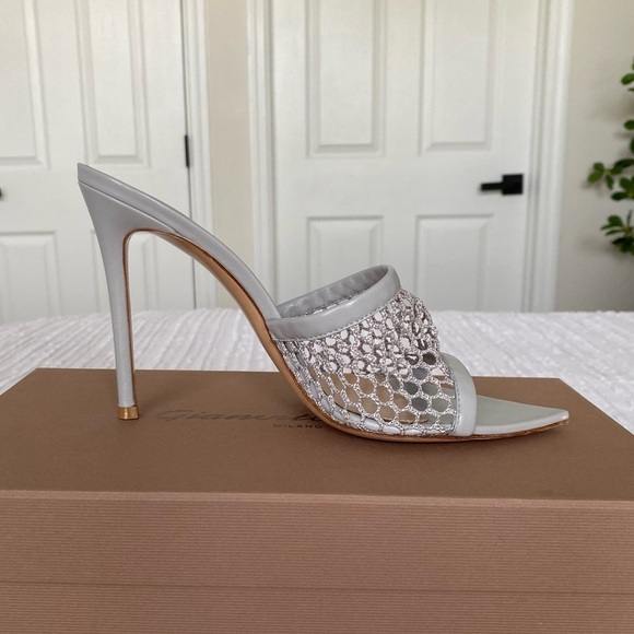 Gianvito Rossi Gray Alisia Mule Sandal Heel Nappa Mist Mesh size 39 - Picture 8 of 17
